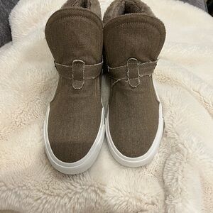 Women's Tan Canvas Ankle Booties with Cozy Lining